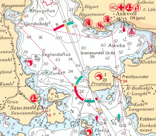 Kart over Atløy i vest og Askvoll i aust.