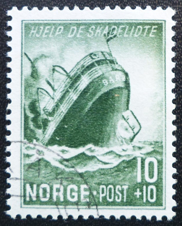 Ofoten Dampskibsselskab sitt skip DS «Barøy» på frimerke. «Barøy» blei torpedert av eit engelsk fly 13. september 1941 i rute frå Bodø, ved Tranøy, Hamarøy