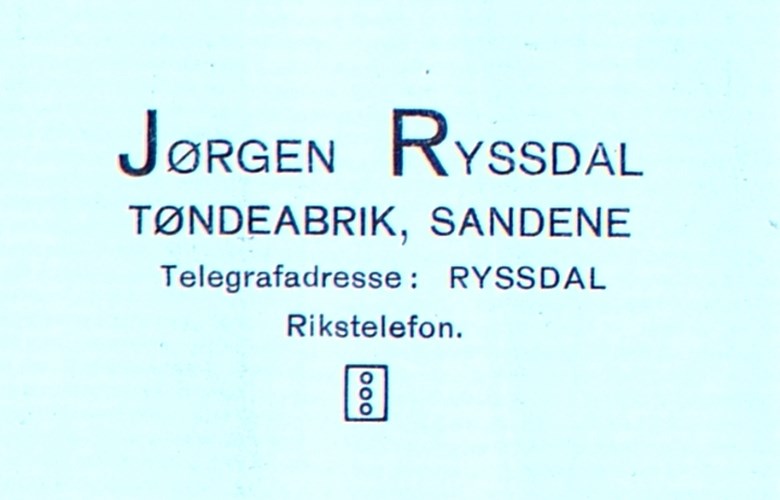 Brevhovudet til Jørgen Ryssdal
Tøndefabrikk.