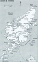Kart over øya Lewis-Harris som ligg lengst nord i øygruppa Hebridene (Outer Hebrides).
