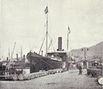 ".. so kom "dampen". Fyrst "Framnæs", so "Fjalir", so etterkvart alle dei andre.." Her ser me "Alden" ved kai i Bergen. "Alden" kom i 1888, og var bygd ved Laxevaags verksted.
