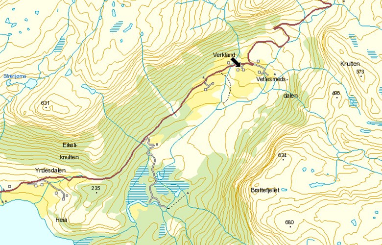 Verkland ligg ved sør for Brekke i Gulen ved vegen til Ynnesdal og grensa til Hordaland.