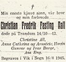 Dødsannonse i Sogns Avis, 07.08.1945.