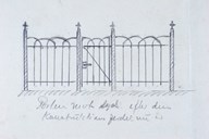 Teikning som viser korleis gjerdet rundt familiegravstaden såg ut før det blei sett opp nytt sommaren 1937.