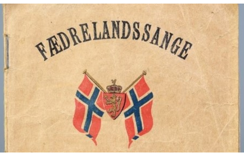 Songheftet Fædrelandssange 1906. Utsnitt av framsida på heftet.