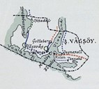 Kartskisse over Sør Vågsøy kommune 1917. Me ser at vegen nordover frå Gotteberg er prosjektert, teikna inn med stipla line. Vegarbeidet kom i gang i 1917.

 