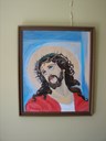 Akvarell med motivet Jesus med tornekrone, signert Anna E. (etternamnet vanskeleg å lesa).