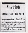 Kunngjering om at det er høve til å sjå det nye altarbiletet til "Ølmeim kyrkja" i Sogndals prestegard 22. og 23. juli 1911.