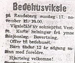 Kunngjering om at Raudeberg bedehus skal vigslast søndag 17. november 1968 (<em>Fjordenes Tidende</em>, 15.11.1968)
