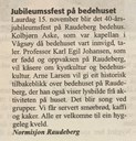 Notis om jubileumsfest, laurdag 15. november 2008.
(<em>Fjordenes Tidende</em>, 14.11.2008)
