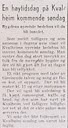 Kunngjering om vigsling av Kvalheim bedehus, søndag 22. juni 1947. (<em>Fjordenes tidende</em>, juni 1947)