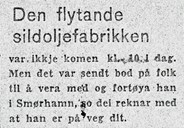 Dei venta i spaning på at ein flytande sildoljefabrikk skulle koma til Bremanger. Denne notisen stod i Firda Folkeblad måndag, 30. januar 1950. 