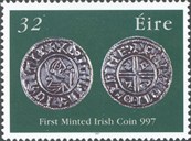 <p>Irsk s&aelig;rfrimerke 1997 som markering av 1000 &aring;r sidan den f&oslash;rste irske mynten.</p>