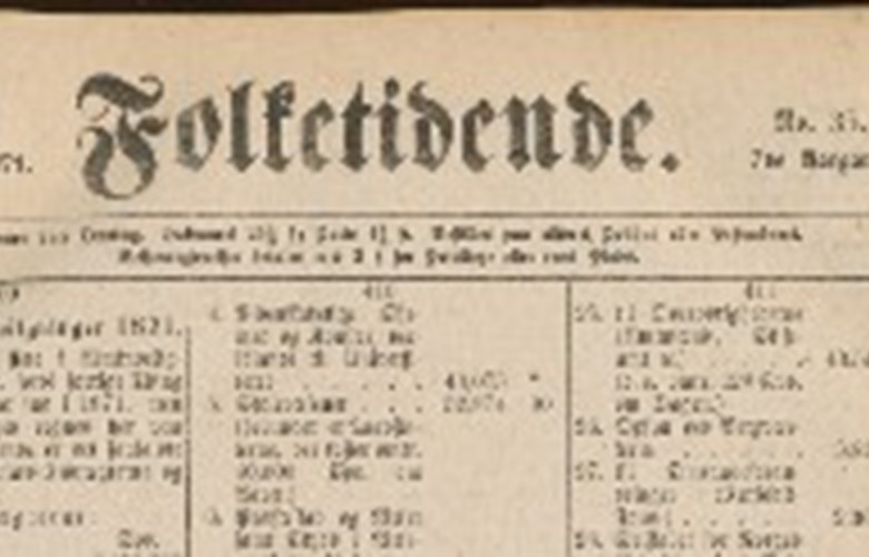 <p>Bondevenr&oslash;rsla sitt organ, avisa <em>Folketidende</em> som kom ut i perioden 1865-1879.</p>
