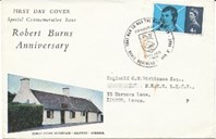 <p>Robert Burns-jubileum 1966. Det britiske postverket gav ut s&aelig;rfrimerke og f&oslash;rstedagskonvolutt.</p>