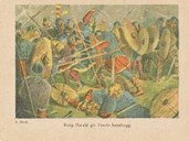 <p>&rdquo;Kong Harald gir Torolv banehugg&rdquo; er tittelen p&aring; denne historie-illustrasjonen laga av Andreas Bloch (1860-1917) til historiefaget i folkeskulen (grunnskulen).&nbsp;</p>