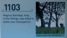 Slaget der kong Magnus Berrføtt fall år 1103, stod i dagens Nord-Irland, Down County, i nærleiken av byen Downpatrick. Vikingperioden i fylkessoga (ca 800 – 1100) har stor plass i utstillinga «Down through time» i bymuseet i Downpatrick. Snorre si soga om Magnus Berrføtt seier ikkje noko om kvar kongen vart gravlagd.