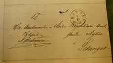 Brev til «Amtmanden i Nordre Bergenhuus Amt»,  poststempla Drammen 7.10.1862, adressert til «Gaarden Nybøe i Leikanger».