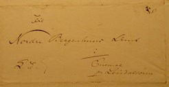 Framside på brev, datert 13. september 1843, adressert til garden «Enemoe, pr. Leirdalsøren»