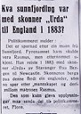 Etterlysing i Firda Folkeblad, 07.11.1933. «Urda» var på veg til Southampton, ikkje Newcastle.