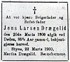 Dødsannonse i Sogns Tidende, 24. mars 1900.