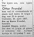 Lysing i avisa Sogn og Fjordane, 3. mai 1957: Ottar Frondal omkom i arbeidsulukke.