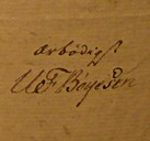 <p>&laquo;&AElig;rb&oslash;digst UF B&oslash;yesen&raquo;. Ulrik Frederik B&oslash;yesen (1773-1841) var sokneprest i L&aelig;rdal i &aring;ra 1812 &ndash; 1822. I mangel av portrett av B&oslash;yesen brukar me namnetrekket hans.</p>