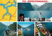 Korrespondansen Midtfjords var turistattraksjon. Det vitnar mange postkort om. Dette er eit postkort med kart og fleire situasjonsbilete.