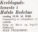 Kunngjering 1978, kveldsgudsteneste med innsamling av julepakkar til sjøfolk. (Sogningen/Sogns Avis, 14.10.1978)