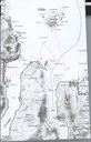 Kartskisse som syner den siste ferda til D/S "Aladdin". frå Kapellbukta (A) om Ulvesund fyr (B), nord til grunn sjø ved Lysholmen (C), med assistanse av bergingsbåten "Draugen" ned på Flatrakevika (D), nord til Varden på Silda (E) og så endeleg til Kyrkjevika (F).