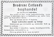 Brødrene Totland starta bokhandel på Nordfjordeid i 1905. (Faksimile frå Fjordenes Blad, 1905.)
