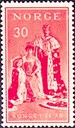 Postverket ga ut to minnefrimerke til kongejubileet i 1955. Motivet er frå kroninga i 1906.