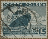 Skipet "Pilsudski" (1935-1939) på frimerke, utgitt i 1935, same året som skipet var nytt.