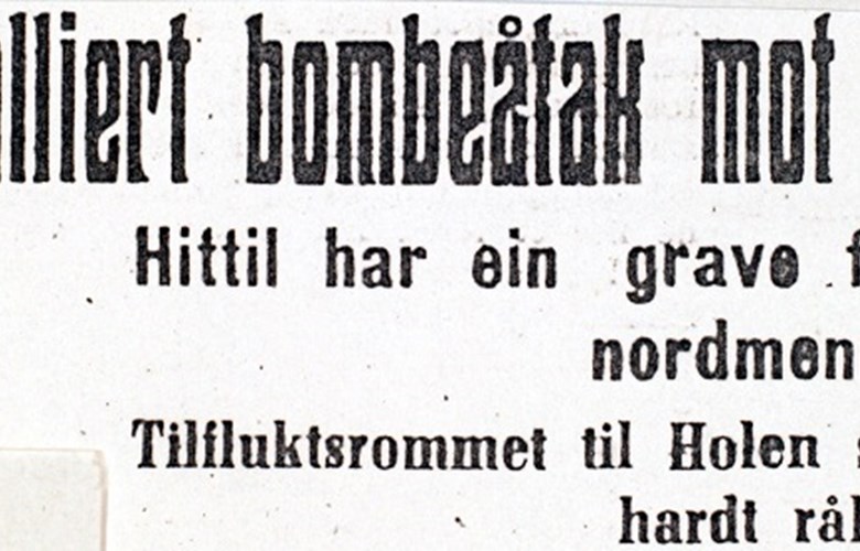 Stort oppslag i avisa Firda (07.10.1944) om det allierte bombeåtaket mot Laksevåg 4. oktober.

