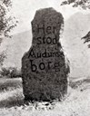 Johannes Sandal ynskte å formidla historie. Den 16. august 1900 reiste han ein stein på tufta der Audun si borg stod. Han hogde sjølv inn innskrifta.