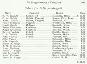 Frå lista "Til skogplanting i Nordfjord" i <i>Nordfjordingernes Historie i Amerika</i>, bolken "Ydere fra Selje prestegjeld".