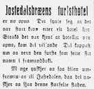 Notis i Sogns Tidend, 17.02.1920, om at hotellet skal "takast i bruk til sumaren".