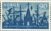 Til 100-årsdagen for skipinga av Sjømannsmisjonen, 17. august 1964,  ga Postverket ut to minnefrimerke. Frimerket har motivet "Hamneparti med kyrkje" og er laga av kunstnaren Fredrik Matheson.