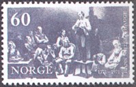 I 1971, 200 år etter at Hauge vart fødd, gav Postverket ut to minnefrimerke. Motivet er utsnitt av Adolph Tiedemand sitt måleri "Haugianerne" frå 1852.