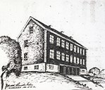 Lærdal sjukehus 1930. Teikninga er signert arkitekten, Johan Lindstrøm.