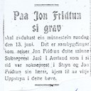 Notis i <i>Fjordabladet</i> 14. mai 1920.
