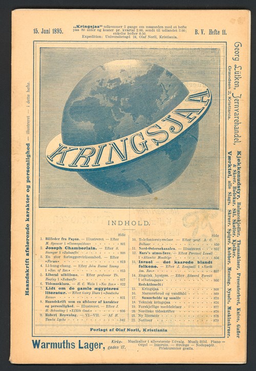 Bilete av framsida på tidsskriftet "Kringsjaa" ifrå 1895.