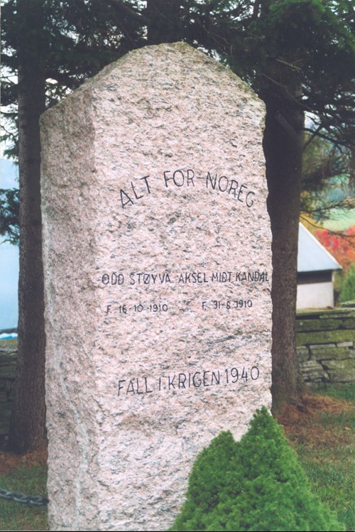 Bilete av minnestein for Odd Støyva og Aksel Midtkandal.