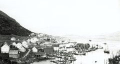 Kalvåg hamn i fisketida ein gong i 1930-åra.

