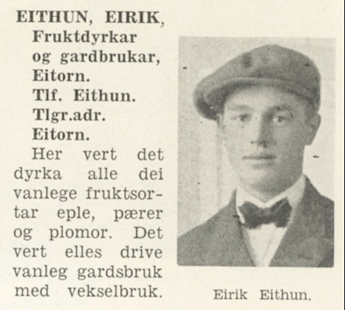Bilete frå "Det norske fylkesleksikon. Sogn og Fjordane fylkesleksikon" vedrørande Eitorn garden.