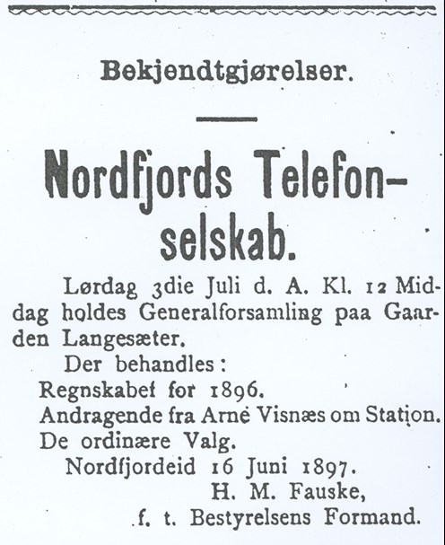 Bilete frå Nordfjords Telefonselskab.