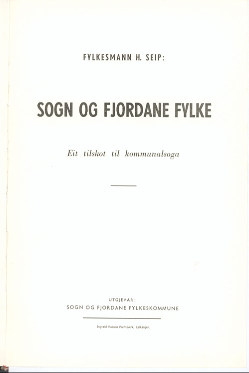 Bilete av framsida på Seip si bok om Sogn og Fjordane fylke.