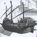 Spansk galei frå 1580-talet. Det var ein del galeiar med i armadaen. I storm sat roarane i vatn til livet, og før dei var gjennom Biskaya og Kanalen, var dei fleste galeislavane døde.